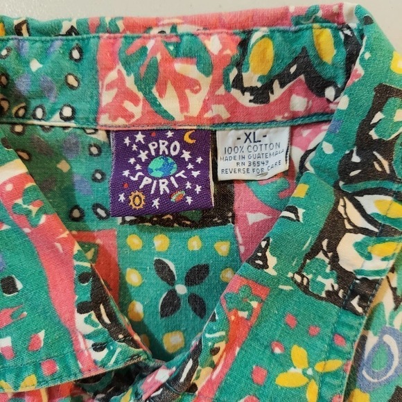 Vintage Mens Pro Spirit Hawaiian Shirt Turquoise Pink Flower Cotton XL - Hey Viv - Picture 4 of 5